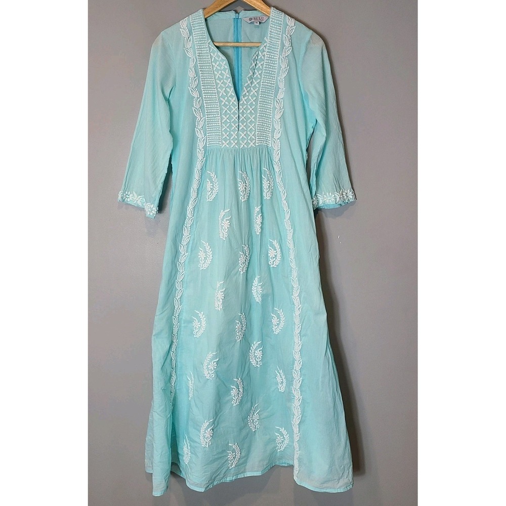 Romantic Boho Maxi Dress Sulu Collection Resort Cottage Embroidered Floral Sz M